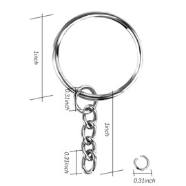 Pack of 70 25 mm Key Ring Key Rings with Chain Split Ring DIY Key Ring Craft Set Key Ring for Crafts Jewellery Making Silver