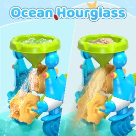 Eterfun Beach Water Sand Toys for Kids - Beach Toy Trolley Car with Shovel Tool Kit, Beach Bucket & Animal Molds - Summer Outdoor Gift Sensory Sand Toys for Boys Girls Toddlers 3-5