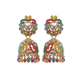 Antique Indian Gold Beads Pearl Ethnic Fashion Traditional Boho Pakistani Jhumka Earrings Jewelry (GOLD)