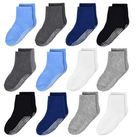 Kids Non Slip Toddler Boy Grip Socks 12 Pairs Anti Skid Sticky Socks for 1-10 Years Infants Baby Children (#1 Boys 12 Pairs, 1-3 Years)