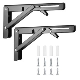 Folding Console, Heavy Duty Hinges Foldable, Angle Shelf Brackets, Iron Folding Angle 90 Degrees, Angle Folding Shelf Angle for Home, Kitchen, Office, Table, Wall - Black