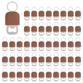 Yugada 50 Pack Leather Bottle Opener Keychain Stainless Steel Flat Beer Opener Keychain DIY Beverage Beer Bottle Openers for Party Favor Bartender Bar Restaurant