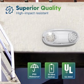 FREELICHT 2 Pack Wet Location Emergency Lights, Emergency Light for Business, IP65 Waterproof Emergency Lighting with Battery Backup, Two Heads Adjustable LED Emergency Lighting, UL 924 Certified