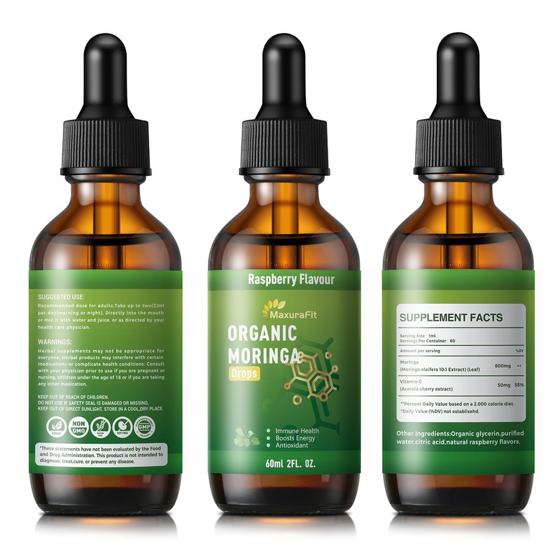 Moringa Leaf Drops with Vitamin C, Moringa Oleifera Extract Liquid