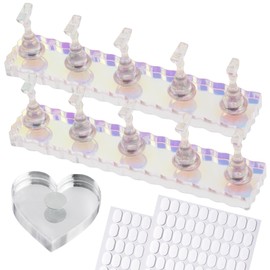 ESUOHYM Nail Stand For Press On Acrylic Strong Magnetic Nail Holder Kit For Painting Nails Tip Arts Display With 200PCS Double-Sided Tape And 1 Heart Shaped Acrylic Magnetic Presson Stand Aurora