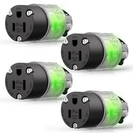 ELEGRP Lighted Straight Blade Connectors, 15 Amp 125 Volt NEMA 5-15R 2 Pole 3 Wire Grounding Electrical Plug Replacement Cord Outlet, Commercial Grade, Black, 4 Pack