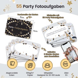 Party Photo Tasks, 50+5 Photo Tasks - Party, Birthday, Wedding, Confirmation, Youth Initiation, New Year's Eve - Party Game for Guests, Party Games Black, Photo Box Party, 9 x 6 cm, Gift Teenager