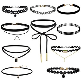 CYWQ 10 Pcs Black Choker Necklace Gothic Tattoo Lace Necklace for Women Girl Classic Velvet Stretch Decorations for Party