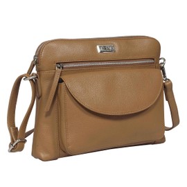 ASSOTS Crossbody Bags for Women – Real Leather Purses with RFID Protection, Multiple Pockets and Adjustable Strap (10" X 8.5" X 1.5", Jean Cognac Nappa)