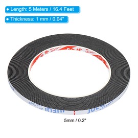 PATIKIL 5m/16.4ft Sealing Foam Tape, 5mm Wide 1mm Thick Single Sided Weather Stripping Door Furniture Seal Strip for Window Pipes Insulation, Black