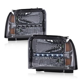 ANDPLAY LED DRL Headlights Assembly, Compatible with 2005 2006 2007 Ford F250 F350 F450 F550 Super Duty bumper Headlamp, Amber Corner Headlight（Smoky lens Chrome Housing Amber Reflector）