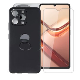 for Doogee Note 58 Case, with [ 1 x Tempered Glass Protective Film], Shockproof Soft Cover, [360° Rotation Ring Kickstand] Case for Doogee Note 58 (6.75") - Black