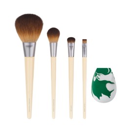 EcoTools Core Five Makeup Brushes and Sponge Set for Eyeshadow, Blush, Bronzer, Eyeliner and Foundation Makeup Sponge Brush Essentials 5 Pieces Set
