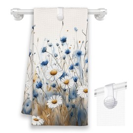 Xmsaitar Rustic Wildflower Kitchen Towels, Farmhouse Vintage Floral Hand Towels for Bathroom, Fall Flower Tea Dish Towels Decor for Kitchen Home Dorm Girly Room 16x24in with A Towel Clip