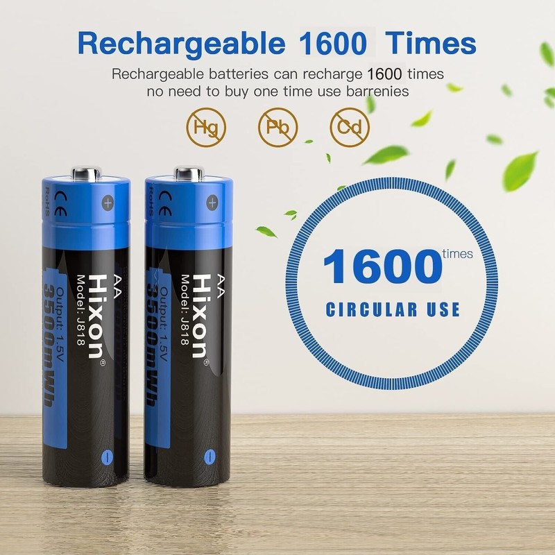 Hixon AA Rechargeable Batteries with Charger,Hixon 3500mWh High-Capacity Rechargeab...