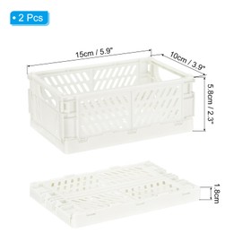 PATIKIL Mini Collapsible Basket, 2 Pcs 5.9 x 3.9 x 2.3 Inch Stackable Storage Crates Foldable Plastic Baskets Desk Organizing Container for Home Kitchen Office, White