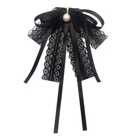Bow Brooch with Rhinestone Bow Tie with Brooch Pearl Bow Brooch Pin Vintage Bow Brooch Pins for Women Elegant Bow Tie for Women Wedding Graduation Bow Tie Pin Shirt Accessories Black, Lace