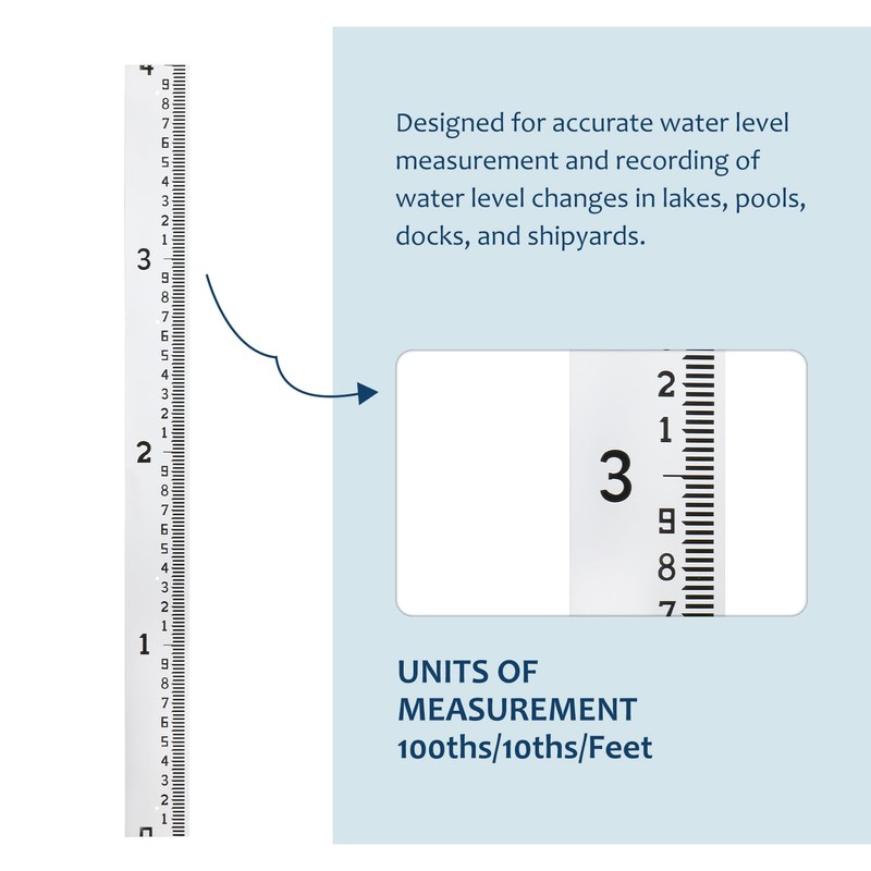 Depth Gauge, Water Level Gauge (Hundredths, Tenths, Teet), Heavy-Duty Ruler-Style