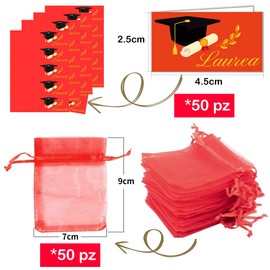 50 Sets of Graduation Favours, 50 Red Graduation Bags, 50 Graduation Favour Cards, Red Graduation Favours, DIY Graduation Favour Bags