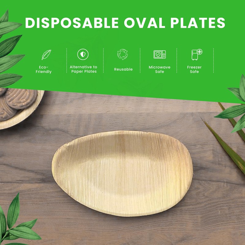 Canape King 25x Palm Leaf Oval Plates - Eco-Friendly Biodegradable