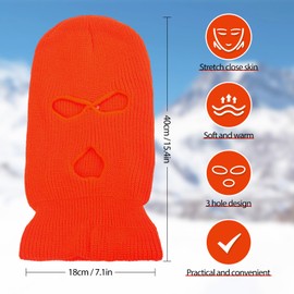 BBTO Knitted Balaclava with 3 Holes Full Face Cover Winter Full Face Balaclava, orange