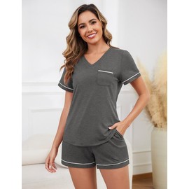 Litherday Womens Pajamas Set 2 Piece Pj Soft Top and Shorts Sleepwear Set Bridal Pajama for Women Set Gray 2XL