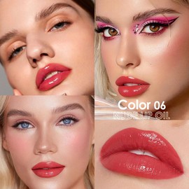 JUAAZIN Hydrating Lip Glow Oil, Plumping Lip Oil, Tinted Lip Plumper Gloss,Younger-Looking Lips | Nourishing Long Lasting Non-Sticky Hydrating & Smoothing Lip Treatment Cruelty Free 06#