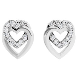 QUADRI - Sterling Silver Earrings for Women with CZ Heart Shaped - Stud Earrings for Women - Gifts for Her Birthday Anniversary - Jewelry Made in Italy - Gift Box Included