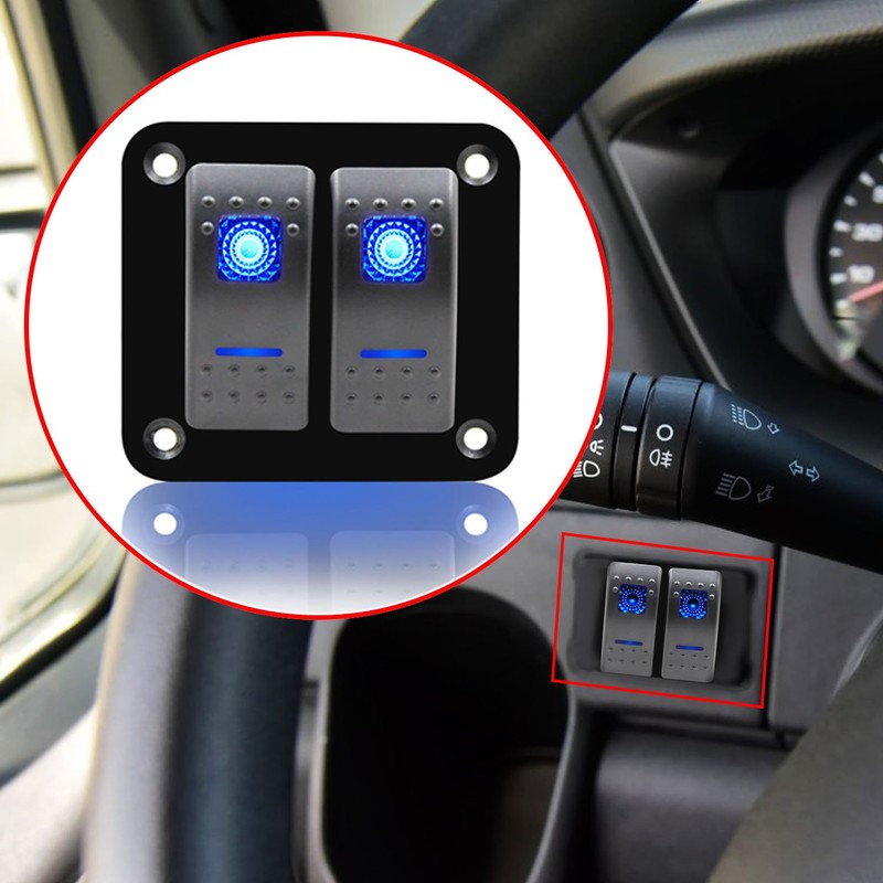 FXC Rocker Switch Aluminum Panel 2 Gang Toggle Switches Dash