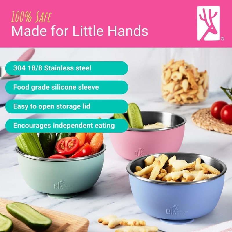 Elk and Friends Stainless Steel Bowls with Silicone Sleeve for