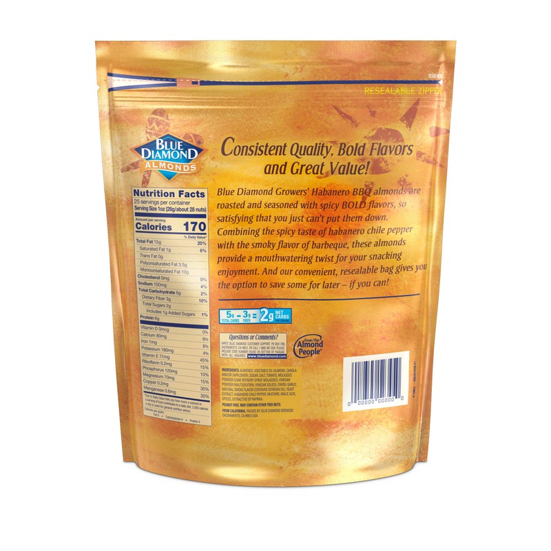 Blue Diamond Almonds Habanero BBQ Flavored Snack Nuts, 25 Oz
