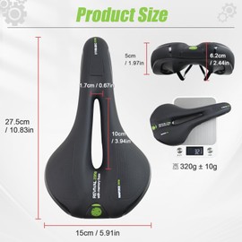 ROADNADO Bike Seat Breathable Bicycle Saddle with Memory Foam Ergonomics Design Bike Saddle Comfortable Soft for Men & Women, Fit for Mountain, Road, Electric, City, Folding Bikes (Green)