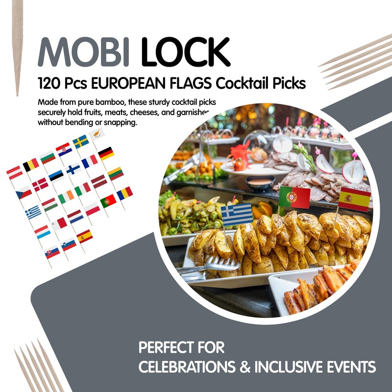 120Pcs EU Countries Flag Cocktail Picks - Bamboo Toothpicks for