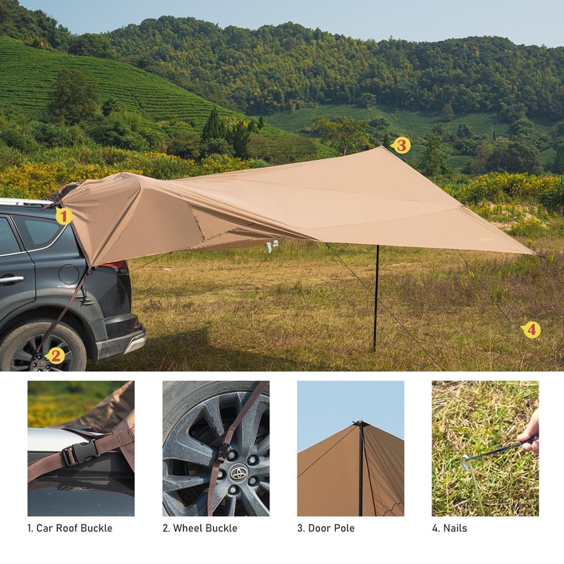 Tailgate Tent,Tailgate Awning, Car Awning Sun Shelter Waterproof 3000MM UPF