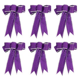 6PCS Bow Knot Wreath for Christmas D¨¦cor, Large Christmas Wreath Bow for Front Door Indoor Outdoor Wall Tree Topper Decoration Supplies Party Ornament (Purple)