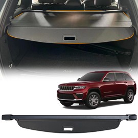 NIKALAIKA Cargo Cover for 2025 2024 2023 2022 Jeep Grand Cherokee (2 Row WL) & 4XE, Retractable Rear Trunk Cover Compatible with Jeep Grand Cherokee Trunk Security Cover Car Accessory, Carbon Fiber