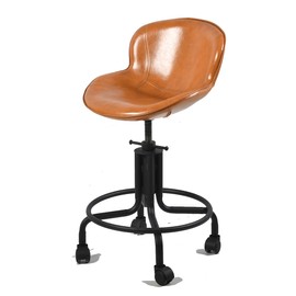 Topower Antique Industrial Design Metal Adjustable Height Kitchen Dining Breakfast Chair Industrial Style Bar Stool with Wheels, Fully Welded, Cinnamon PU Leather Seat