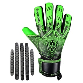 Keeperking Unisex Goalkeeper Football Gloves for Adults, Children, Teenagers with and without Finger Protection, Removable Fingersave, 4 mm (5, Green)