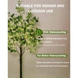 Tybeeu 6ft Lighted Eucalyptus Tree with 300 Warm White LED Lights for Holiday Decor - Dimmable, UL Certified, Waterproof - Ideal for Indoor and Outdoor Decoration