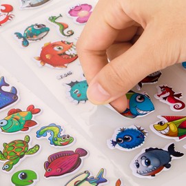cobee 3D Sea Animals Stickers for Kids, 12 Sheets Puffy Stickers Sea Ocean Life Foam Sticker Sea Window Gel Clings Decals for Boys and Girls
