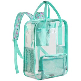 VASCHY Clear backpack for Women, Heavy Duty Transparent See Through Stadium Approved Square Backpack for Teen Girls Bookbag Schoolbag Flamingo