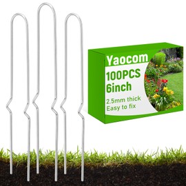 Yaocom 100 Pcs 6 Inch Drip Irrigation Stakes Garden Pins Metal U Shape Landscape Soaker Hose Stakes Irrigation Parts for Securing Boundaries Ground, Hold Drip Tubing up to 1/2" 5/8'' Diameter