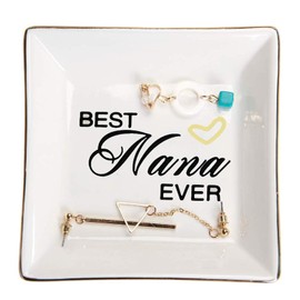 HOME SMILE Ceramic Ring Dish Decorative Trinket Plate for Grandma Grandmother-Best Nana Ever,Birthday Mother Day Christamas Gifts for Nana