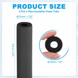 PATIKIL 1/2" (13mm) ID x 3Ft x 0.35" Pipe Insulation Foam Tube, 3Pcs Pipe Cover Wrap Roll Bar Tubing for Handle Grip HVAC Air Conditioner Units, Black