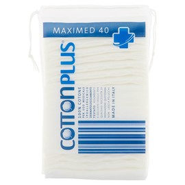 Cotton Plus Maxi Pack of 40 - Medical Line | Maxi Square, 100% Pure Cotton for Medical Purposes | Hypoallergenic, Absorbent and Durable