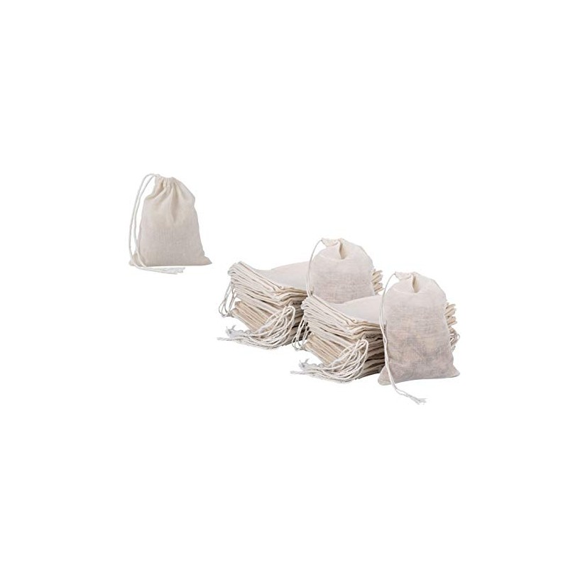 100 bolsas de muselina 100% algodón con cordón para jabón,