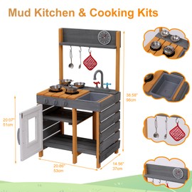 Wooden Kitchen Playset for Kids, Outdoor Mud Kitchen Toy with Removable Sink, Faucet, Stove, Storage Shelves, Pretend Kitchen Playsets for Boys and Girls Ages 3-8