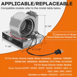 S97017648 Heater Motor Assembly, S97017648 Fan Motor Replacement for Broan NuTone 665RP 605RP 9965 660RP 9905 665RSP, 97017648 Bathroom Exhaust Fan Motor for NuTone Heater