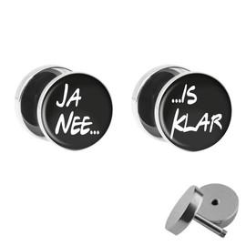 Treuheld® Yes nee - is clear fake plugs in a set, funny saying stud earrings with thread for screwing, 10 mm, funny surgical steel earrings, Stainless Steel, No Gemstone