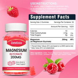 Magnesium Glycinate Gummies, High Absorption Magnesium Glycinate Supplements for Relaxation, Magnesium Chews for Adults and Kids, Raspberry Flavor 60 Count